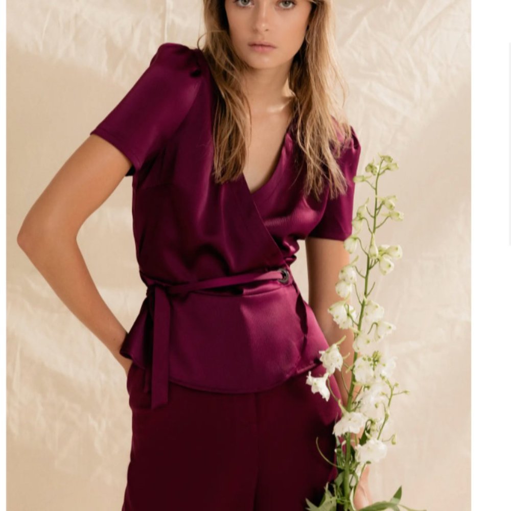 CHRISELLE LIM COLLECTION Size XS Wren Satin Wrap Top (Nordstrom Exclusive)